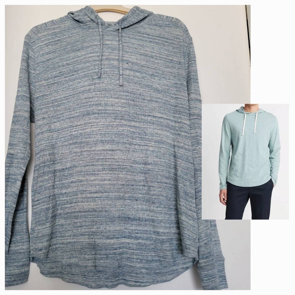 Vince Men's Light Blue Heatered Cotton Hoodie Size Large Lightweight Coastal